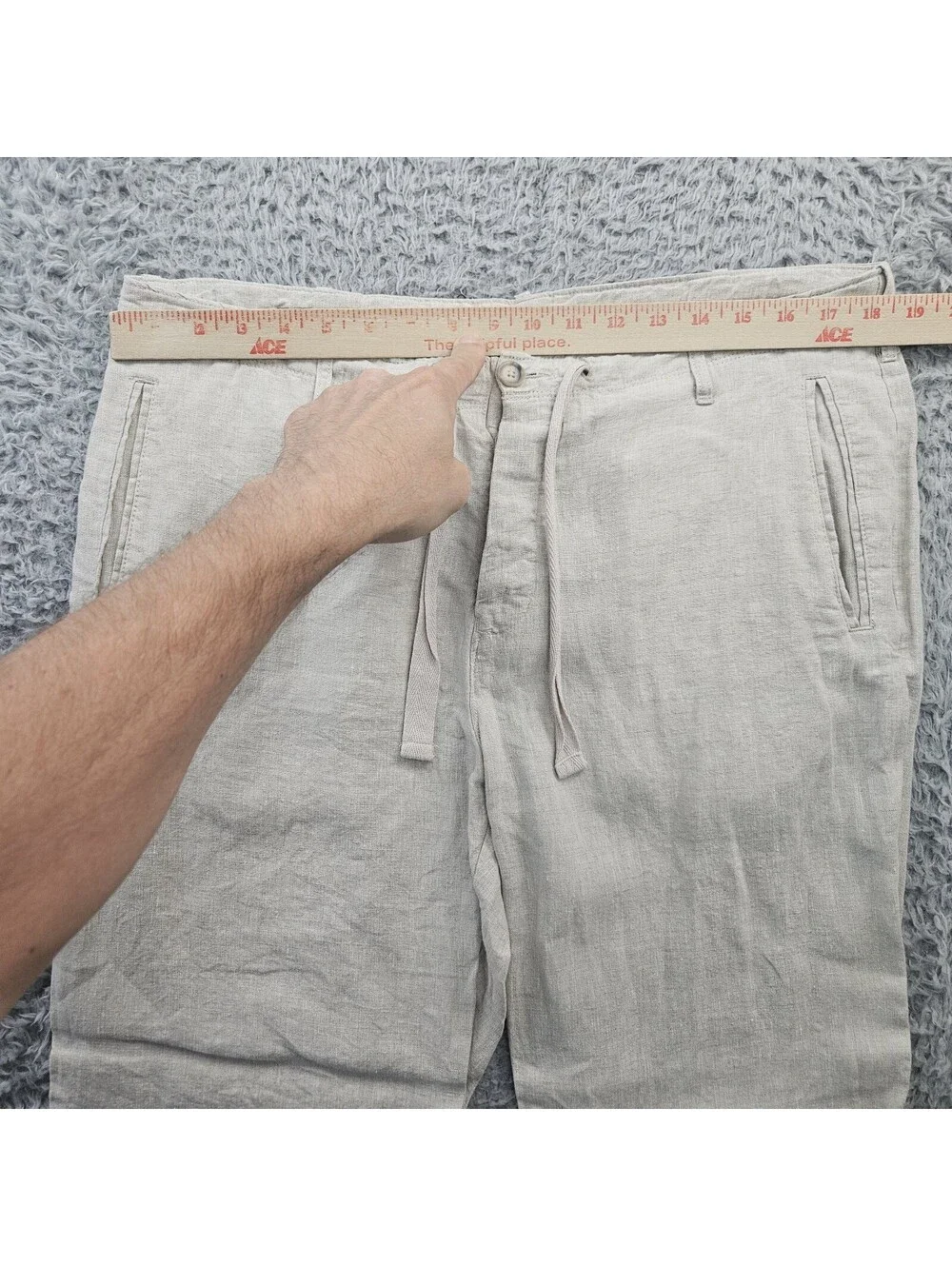 Perry Ellis Linen Pants Men 34 (Fits 36x31) Beige Drawstring 100% Linen